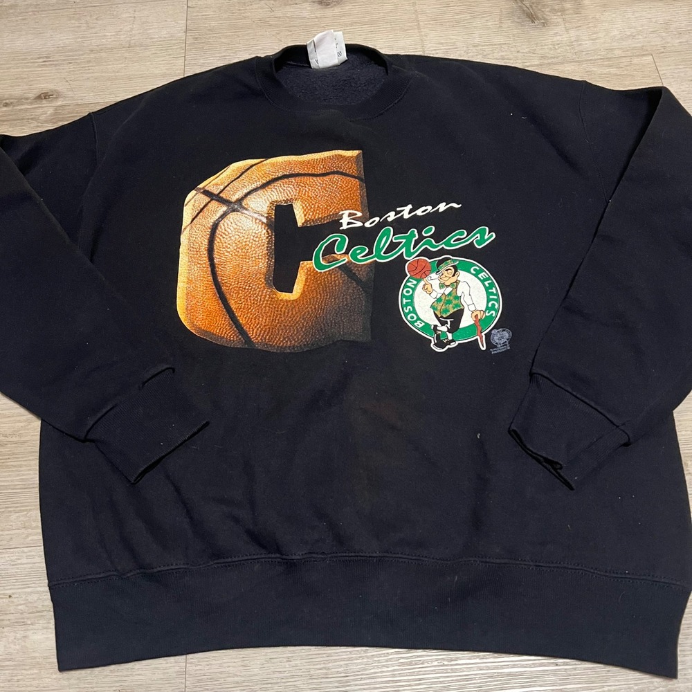 Boston Celtics Vtg Lee Sports‎ Nutmeg Black Crew Neck Sweatshirt Mens 90s Sz XL